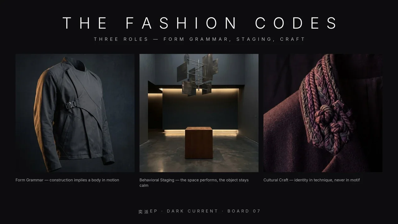 Dark Current presentation, slide 15: The fashion codes