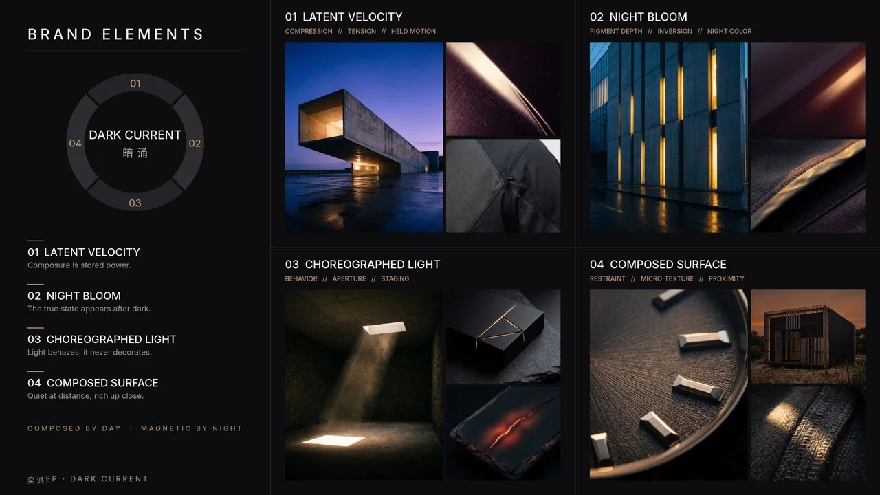 Four Dark Current principles with visual references