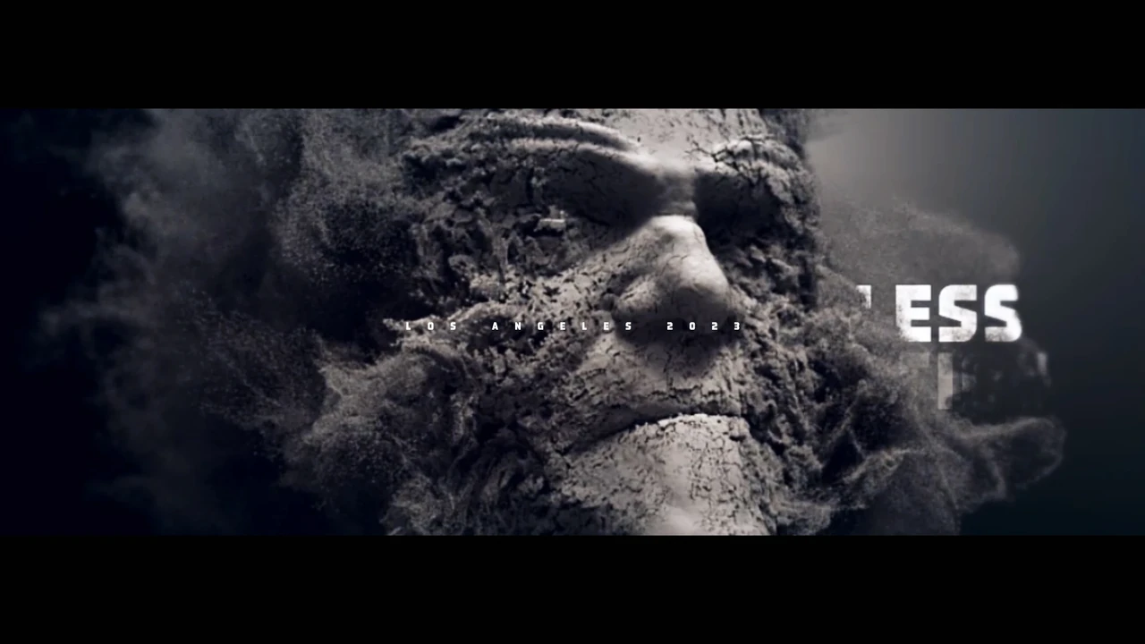 A sculptural face with a cracked, textured surface