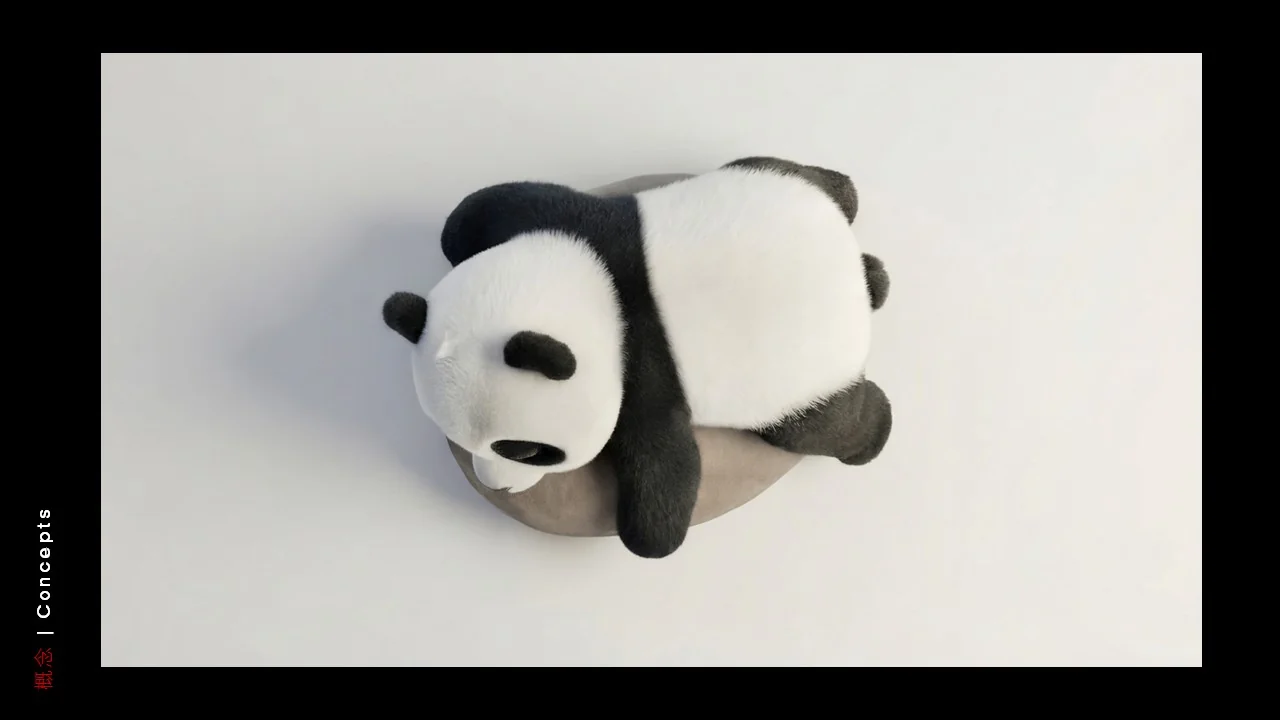Dongfeng/Huawei · Panda — Panda — Seated embrace — overhead view