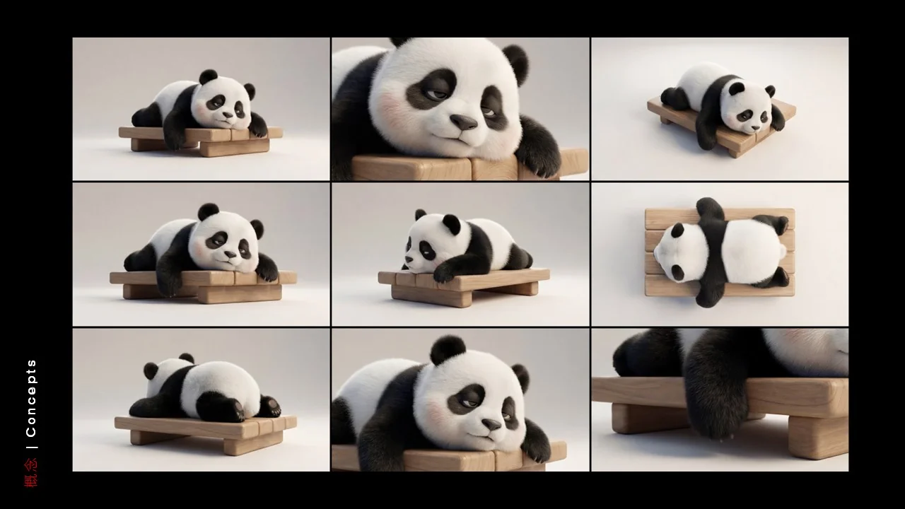 Dongfeng/Huawei · Panda — Panda — Resting pose — camera contact sheet